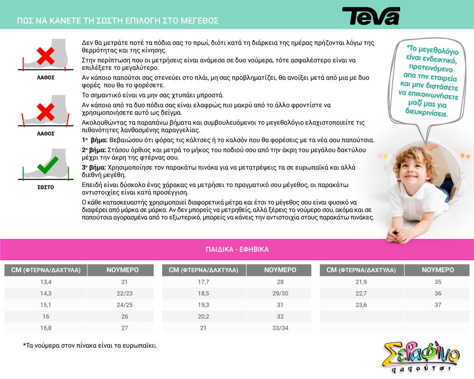 TEVA | ΜεγεθολόγιοΠαιδικό Πέδιλο για Κορίτσι Teva Χρώματος Μαύρο 1131610C