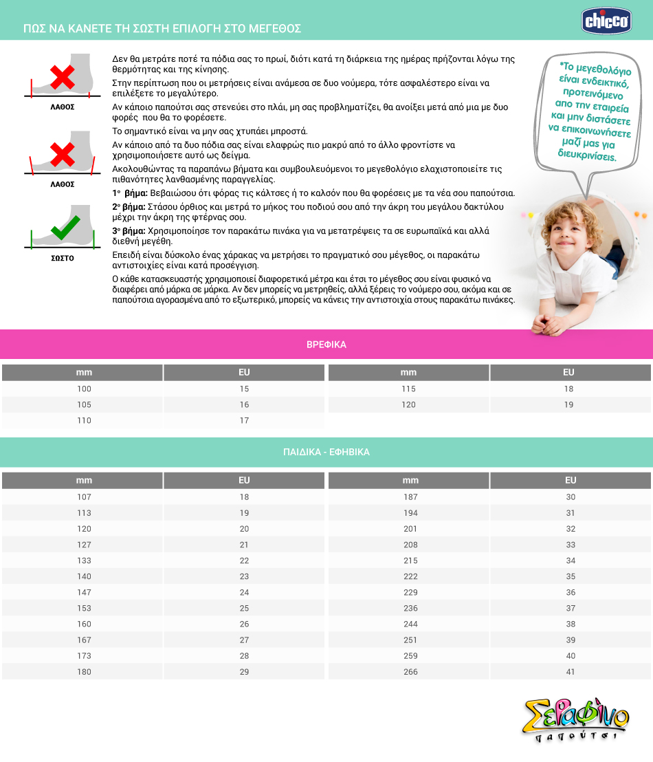 CHICCO | ΜεγεθολόγιοΠαιδικό Πέδιλο για Κορίτσι Chicco Χρώματος Ροζ 01067185