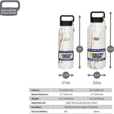 Παγούρι Θερμός Ανοξείδωτο Healthy Human Curve Water Bottle 21oz/621ml Χρώματος Μαύρο HH0041